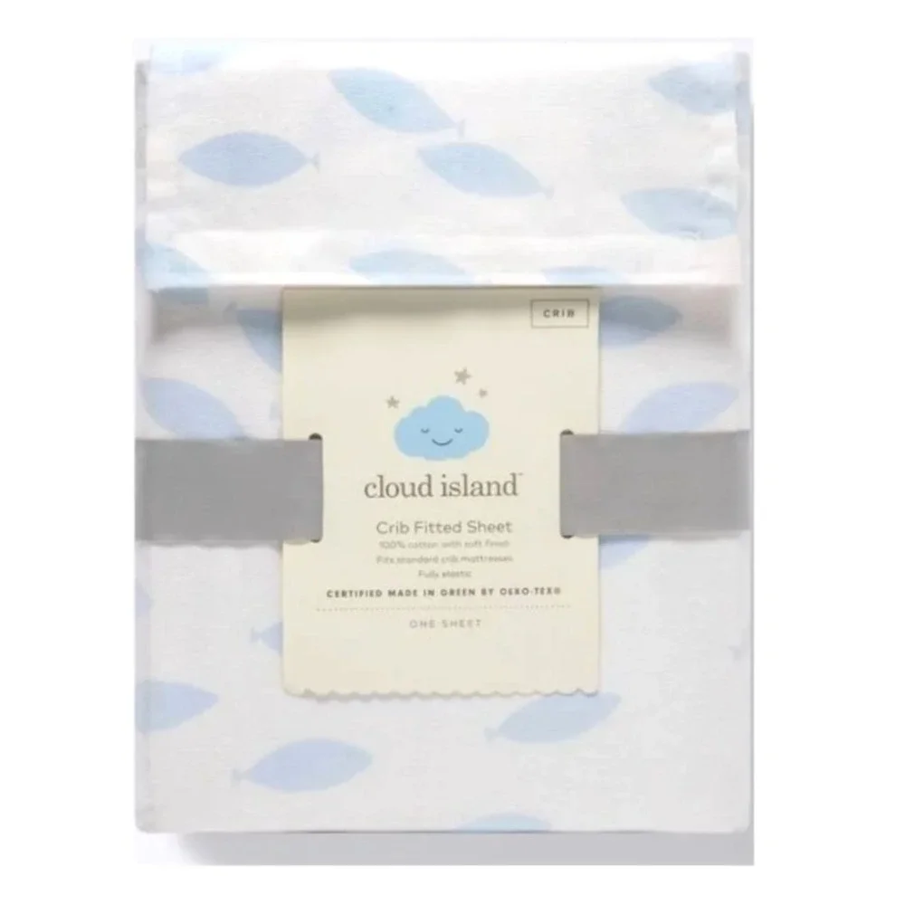 Cloud Island Crib‎ Fitted Sheet Light Blue School of Fish Cotton Baby NWT